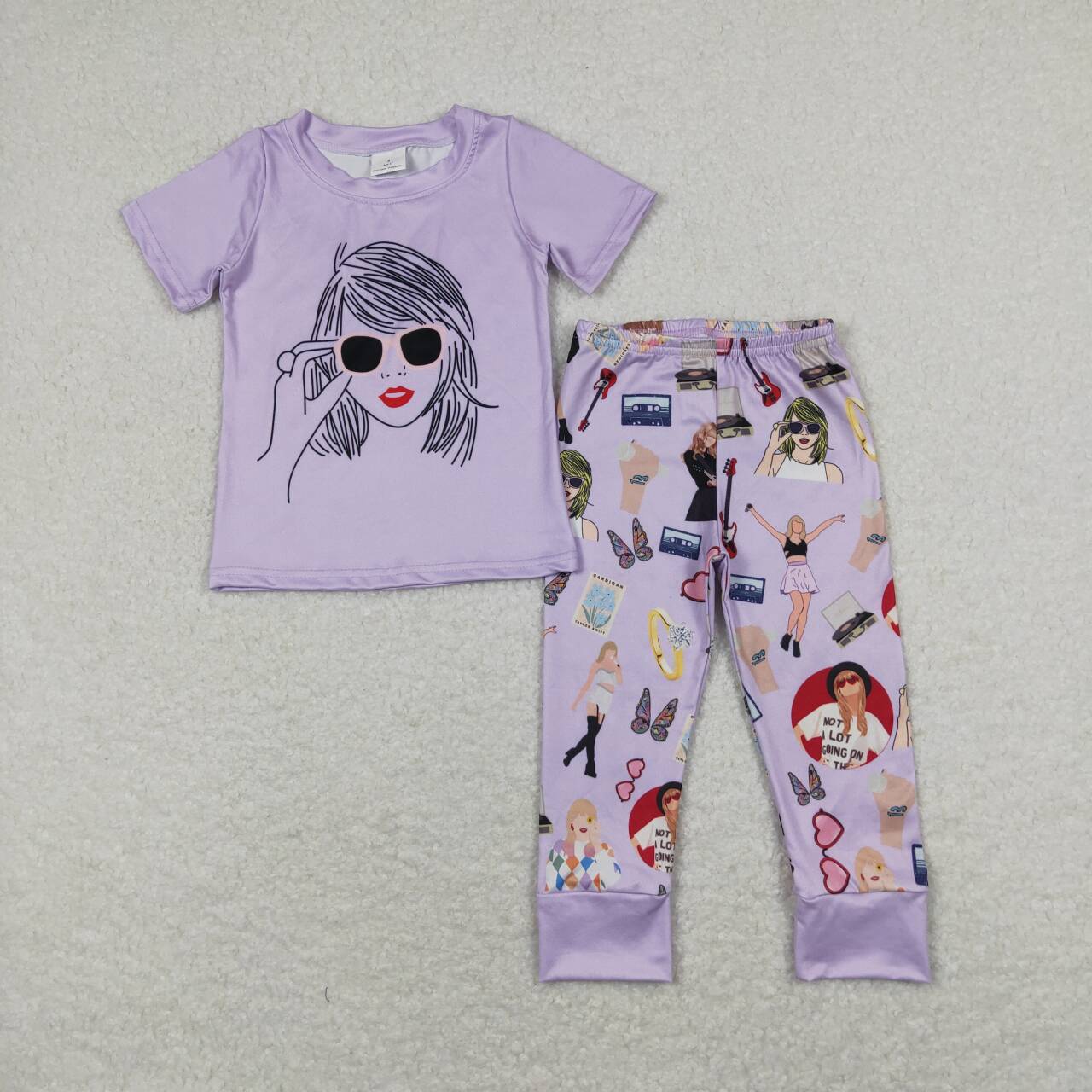 GSPO1452 2pcs Swift Singer Purple Short Sleeve Pants Girls Outfits RTS 202508