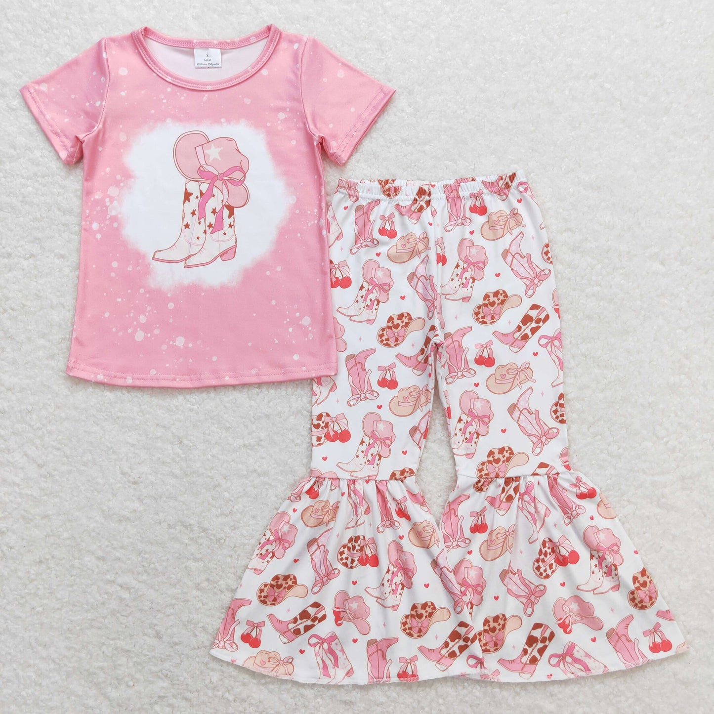 GSPO1453 Star Boots Cowboy Hat Pink Short Sleeve Pants Girls Set RTS 202508