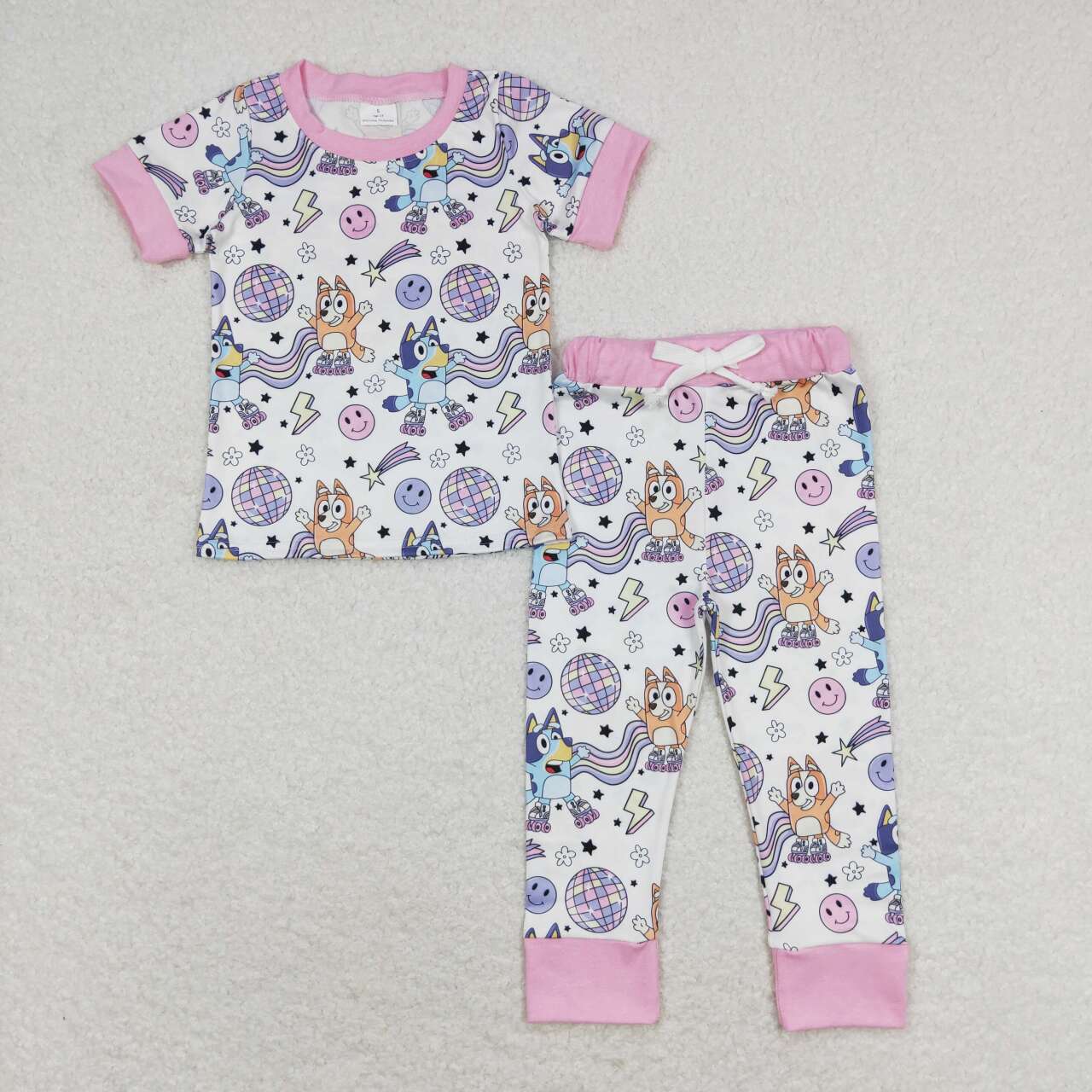 GSPO1508 bluey Light ball Smiley Lightning pink and white short-sleeved trousers pajamas set