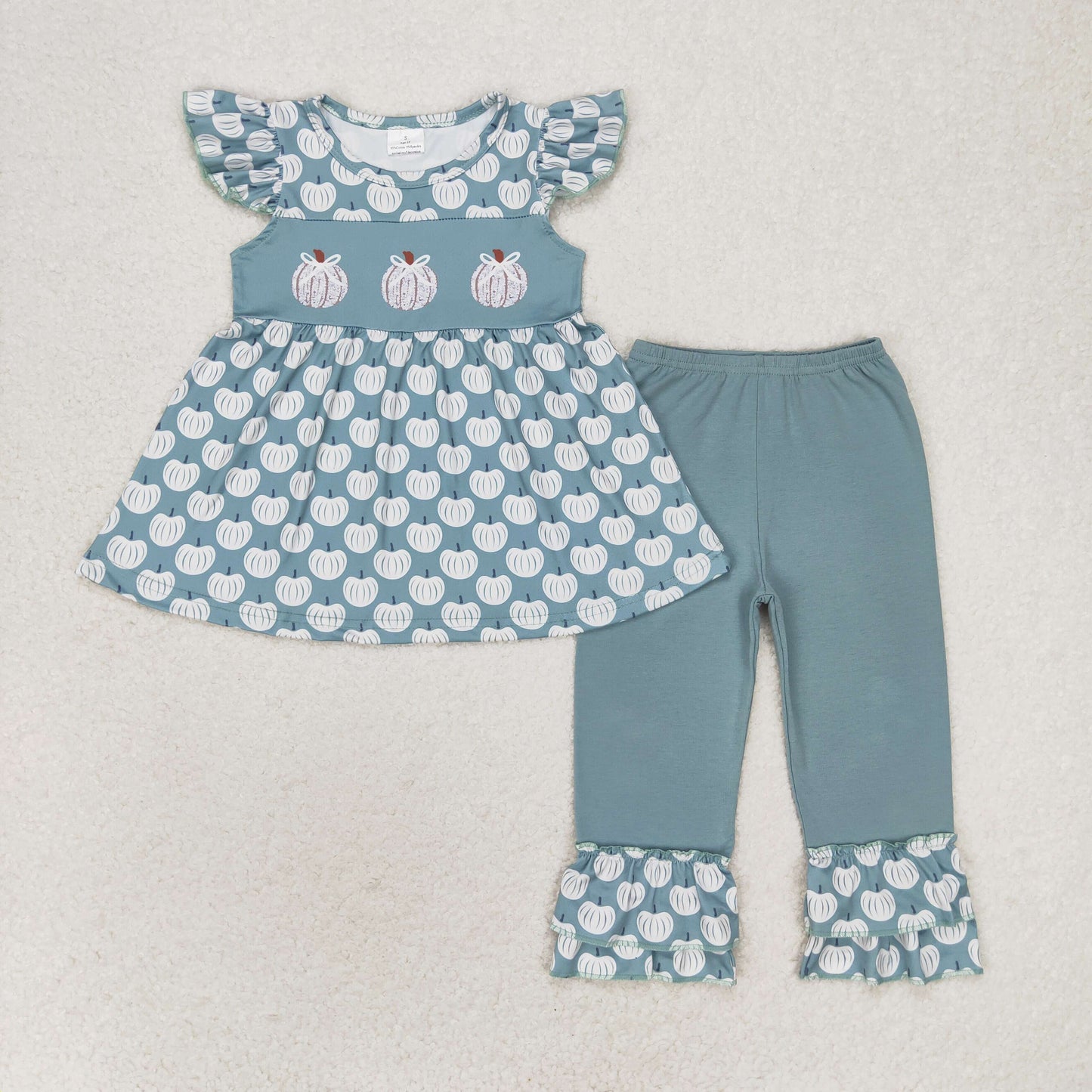GSPO1532 Pumpkin blue flying sleeve pants set high quality wholesale little girls clothing sets