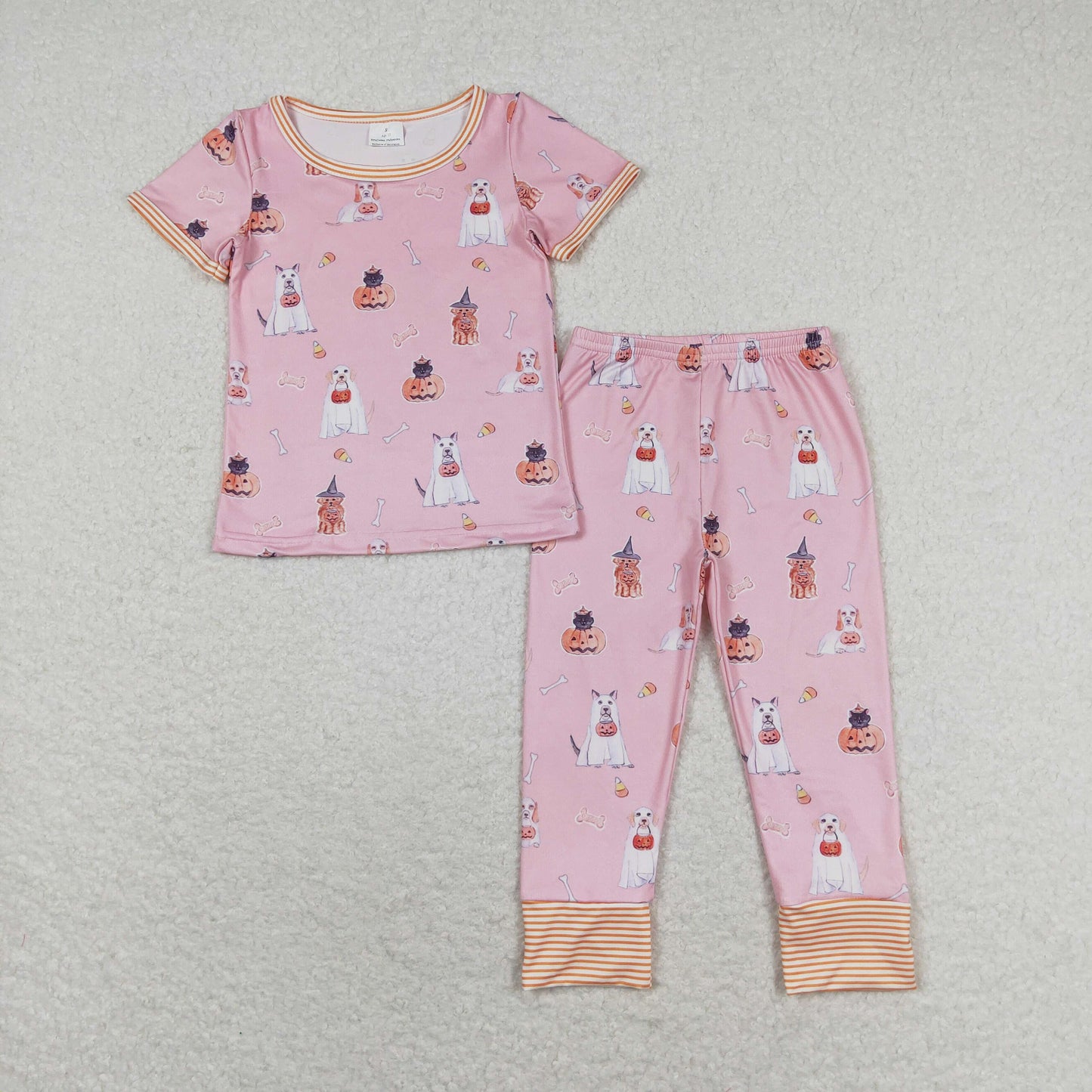 GSPO1538 Jack-o '-lantern puppy pink short-sleeved pants pajamas set girls clothing sets 3 years