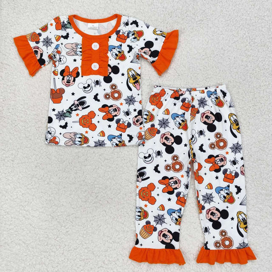 GSPO1552 Mickey Donut Spider Bat Orange White lace short-sleeved pant pajamas set