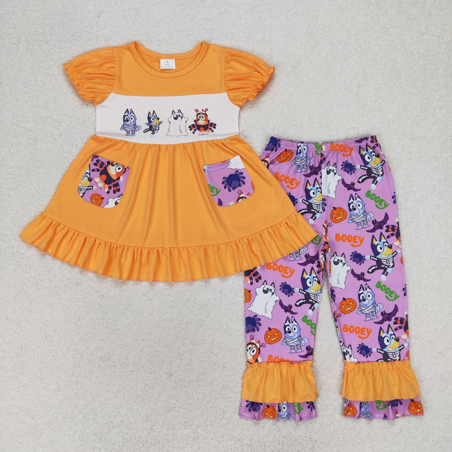 GSPO1569 bluey Halloween Spider Jack-o '-lantern pocket orange short-sleeved pantsuit