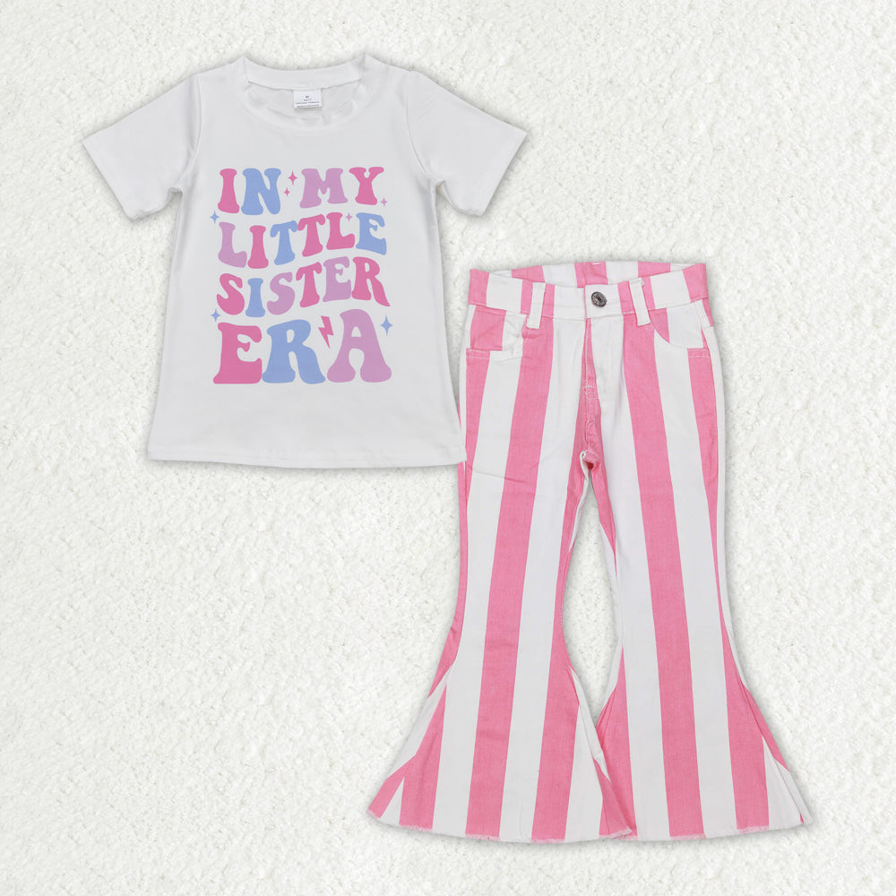 GSPO1595 in my litter sister era printed white short sleeve Pink and white striped jeans