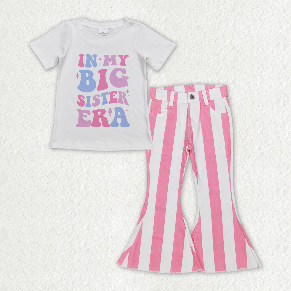 GSPO1596 in my big sister era printed white short sleeve Pink and white striped jeans