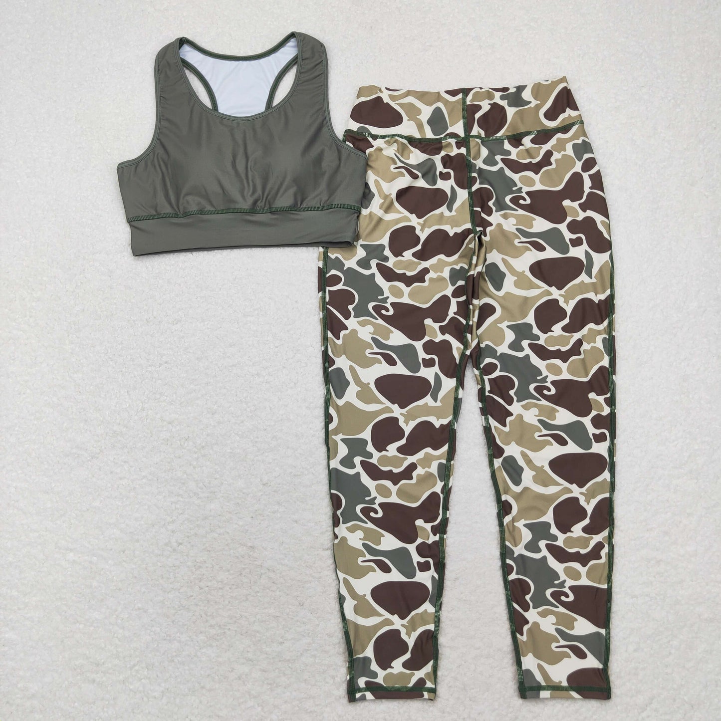 GSPO1665 Adult female green vest camouflage pants yoga suit