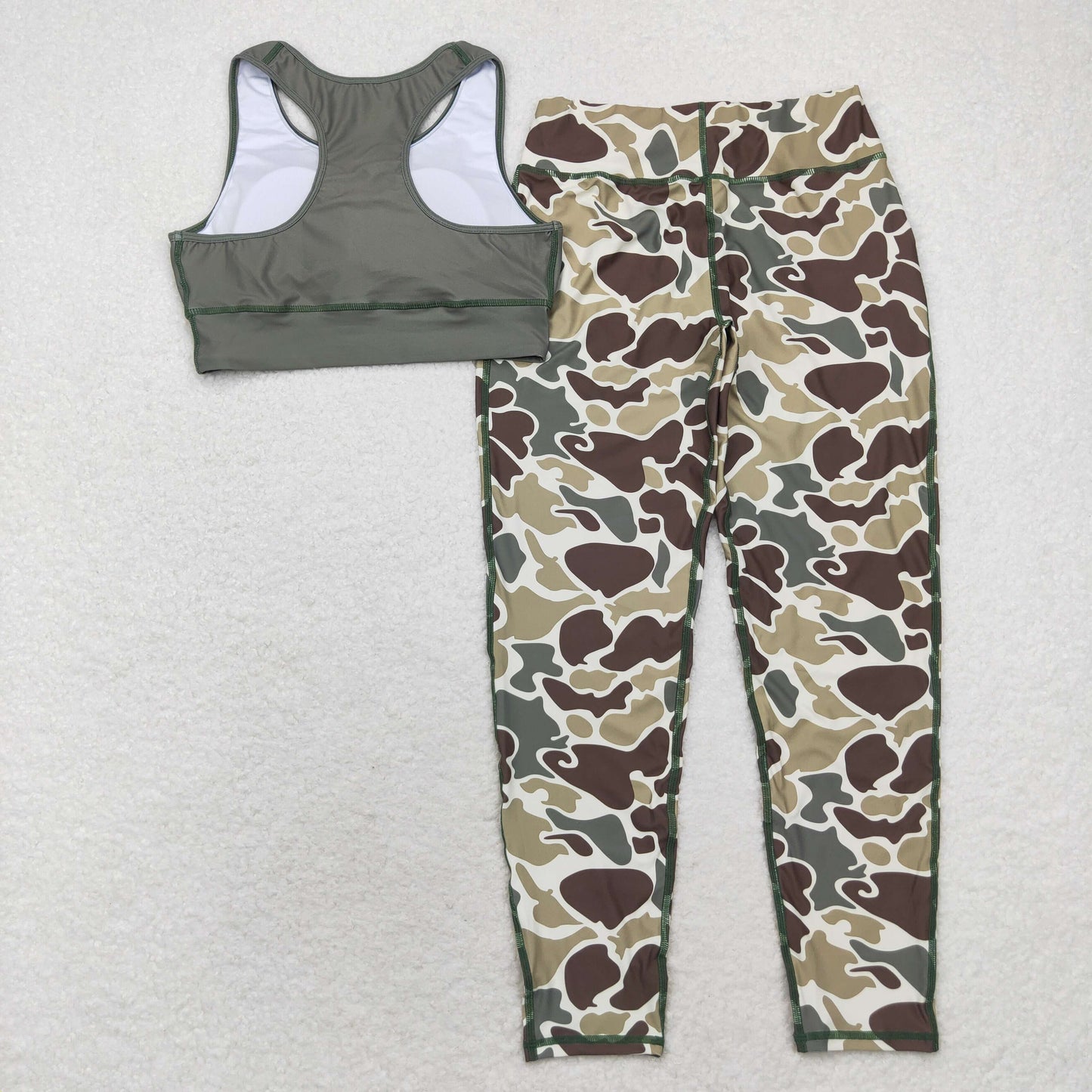 GSPO1665 Adult female green vest camouflage pants yoga suit