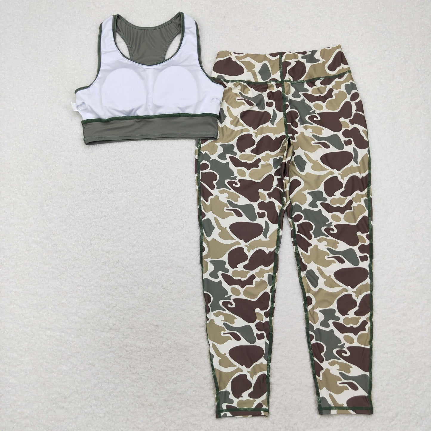 GSPO1665 Adult female green vest camouflage pants yoga suit