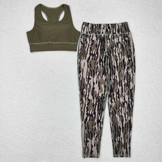 GSPO1666 Adult female Army green vest camouflage pants yoga suit