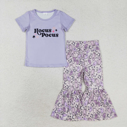 GSPO1669 hocus pocus Stars Purple Short Sleeve Ghost Stars Moon Pantsuit