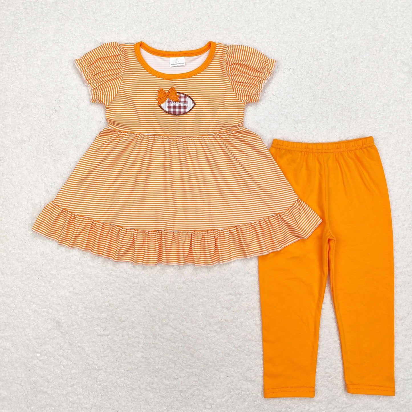 GSPO1674 Embroidered orange bow football stripe short-sleeved pantsuit