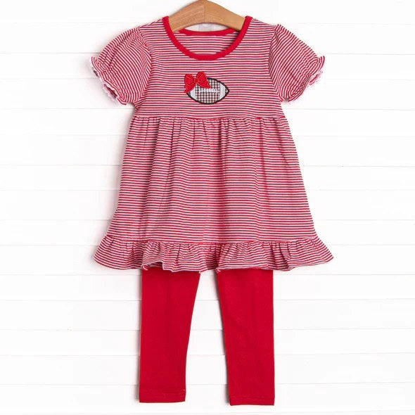 Preorder GSPO1675 NO MOQ short sleeve pantsuit with red bow and rugby stripes