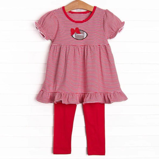 Preorder GSPO1675 NO MOQ short sleeve pantsuit with red bow and rugby stripes