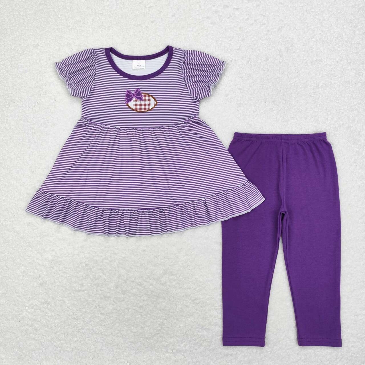 GSPO1676 Embroidered purple bow football stripe short-sleeved pantsuit