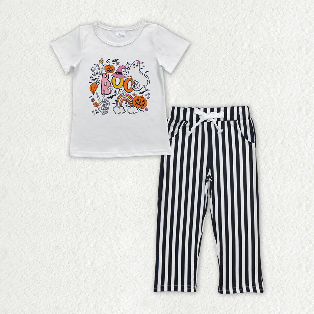 GSPO1701 boo Rainbow Pumpkin short sleeve black and white striped pantsuit