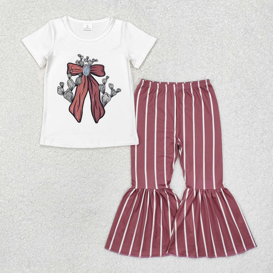 GSPO1704 Bow Cactus Short Sleeved Pants Girls Sets RTS 202509