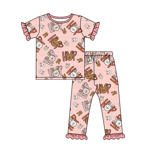 Preorder GSPO1726 Bunny hop Pink lace short-sleeved pant pajama set