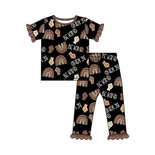 Preorder GSPO1728 be kind of a black short-sleeved pant pajama set with rainbow brown lace