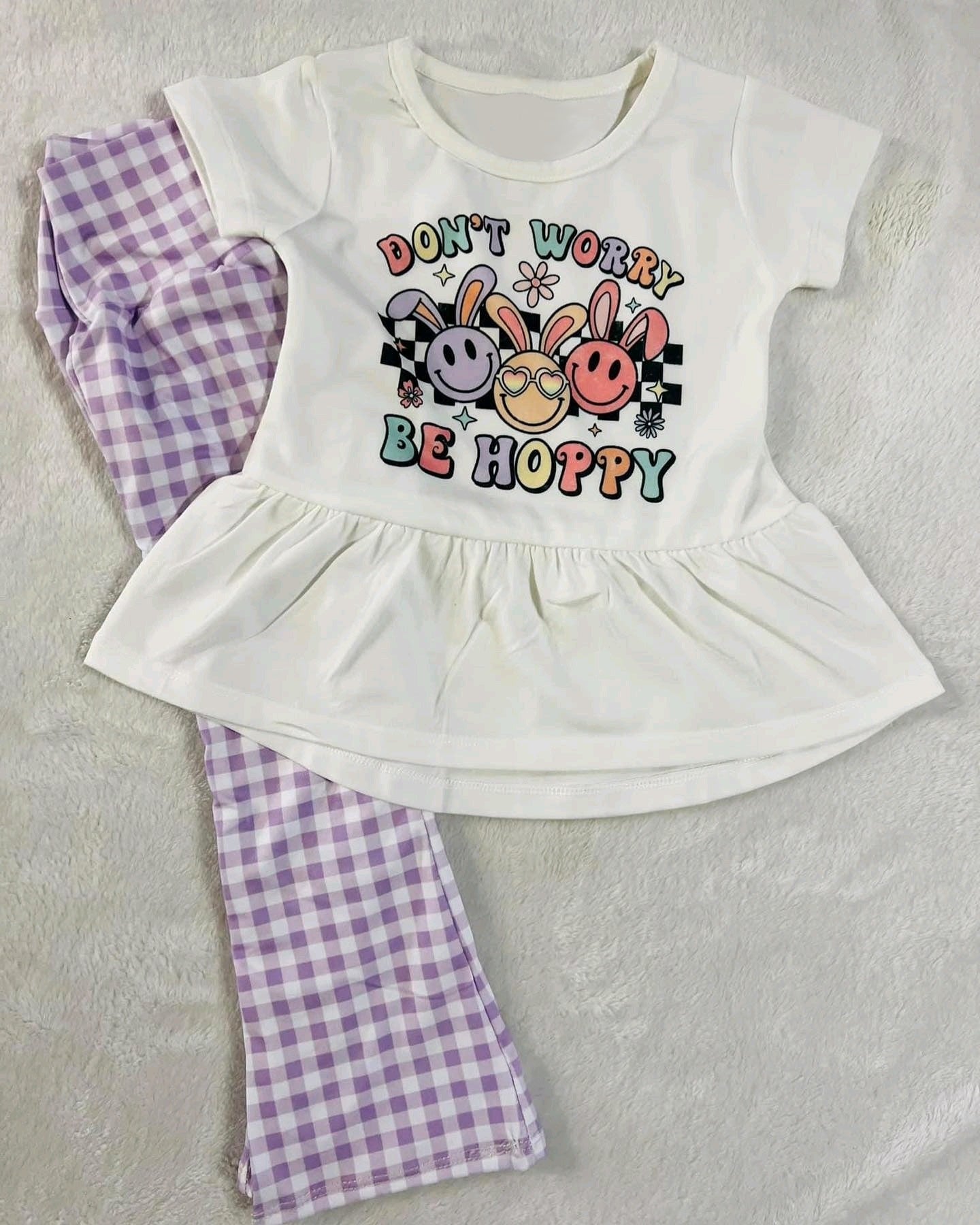 Preorder GSPO1742 be hoppy Bunny white short-sleeved purple plaid pantsuit