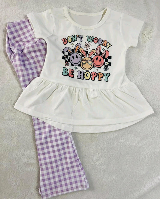 Preorder GSPO1742 be hoppy Bunny white short-sleeved purple plaid pantsuit