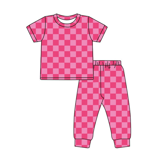 Preorder GSPO1744 Rose plaid short-sleeved pant suit