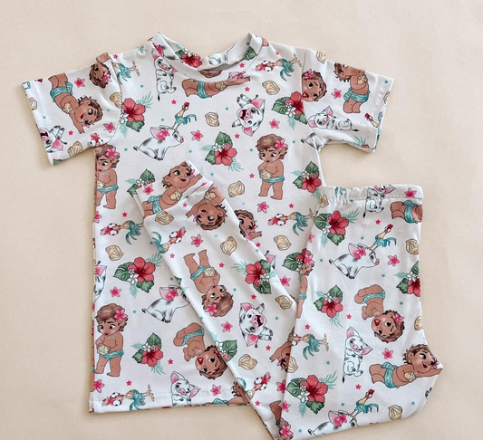 Preorder GSPO1750 Cartoon flower animal white short-sleeved pant pajamas set