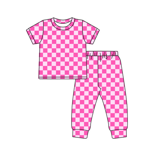 Preorder GSPO1752 Pink plaid short-sleeved pant pajama set