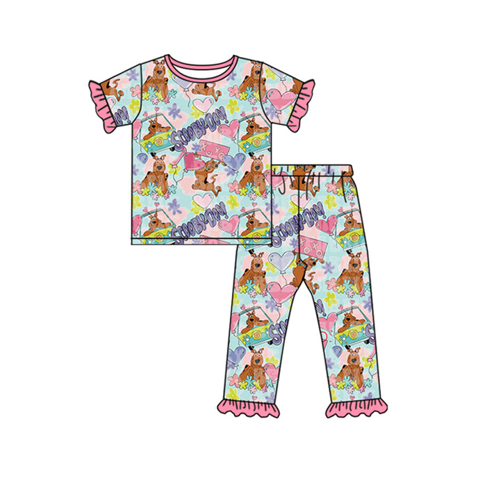 Preorder GSPO1759 scooby-doo Valentine's Day cartoon dog Love Pink Lace short sleeve pant pajama set