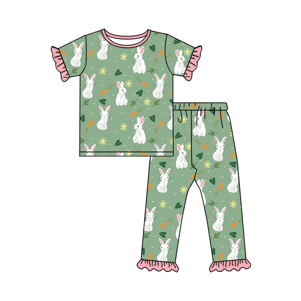 Preorder GSPO1767 Easter Bunny Carrot Leaf Pink Lace Green short-sleeved trousers pajama set