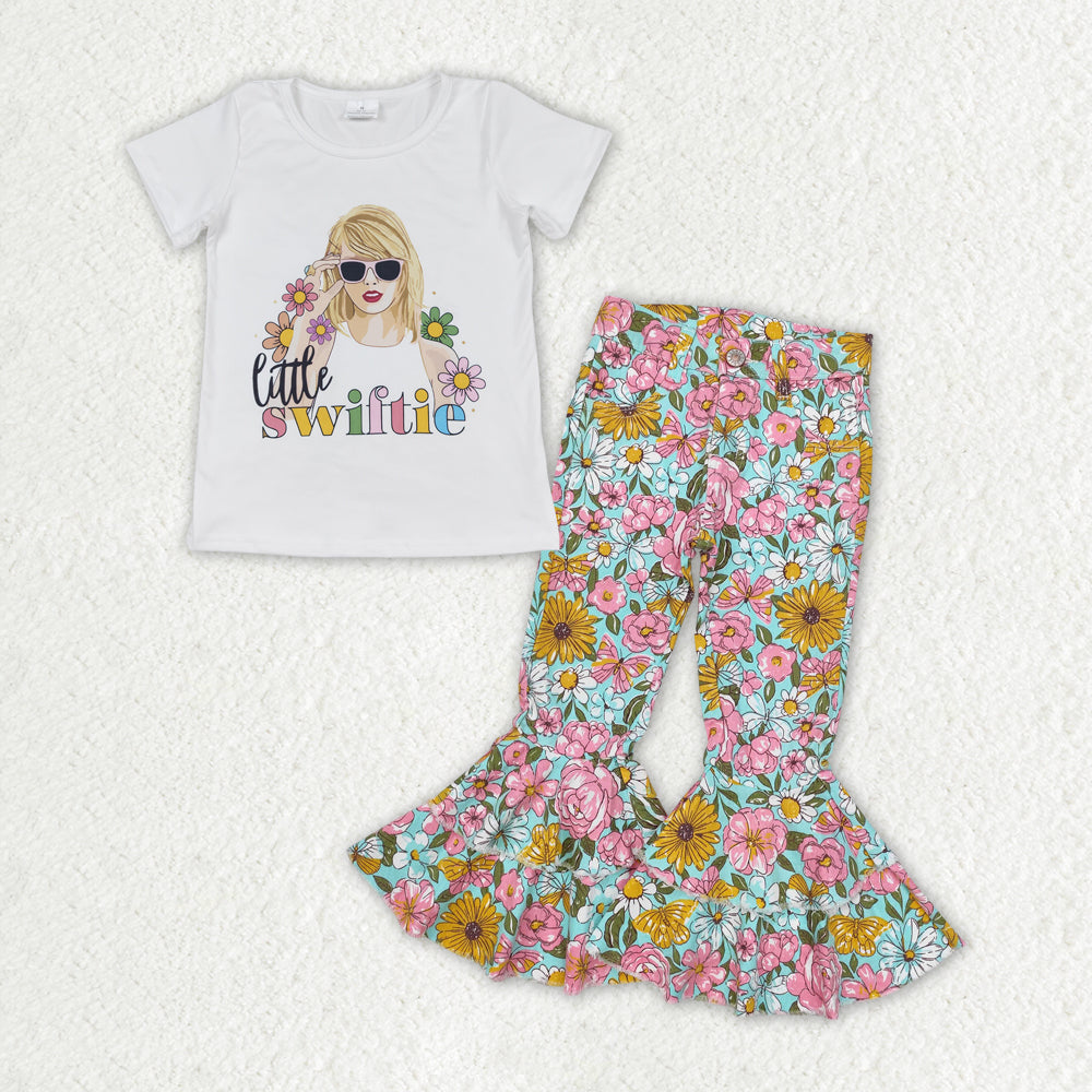 GSPO1770  little swiftie short sleeve pink yellow floral green denim pantsuit new arrival