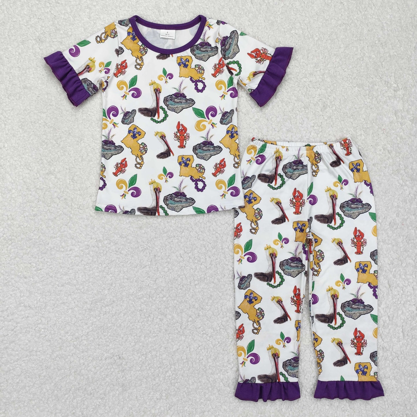 GSPO1921 Mardi Gras children clothes outfits Girl clothes Purple Ruffle Short Sleeve shorts Outfit RTS 202412