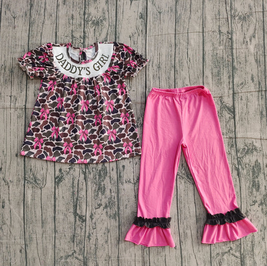 NO MOQ preorder GSPO2025 Smocked DADDY’S GIRL Pink Bow Camo Short Sleeve Pants Set 202511