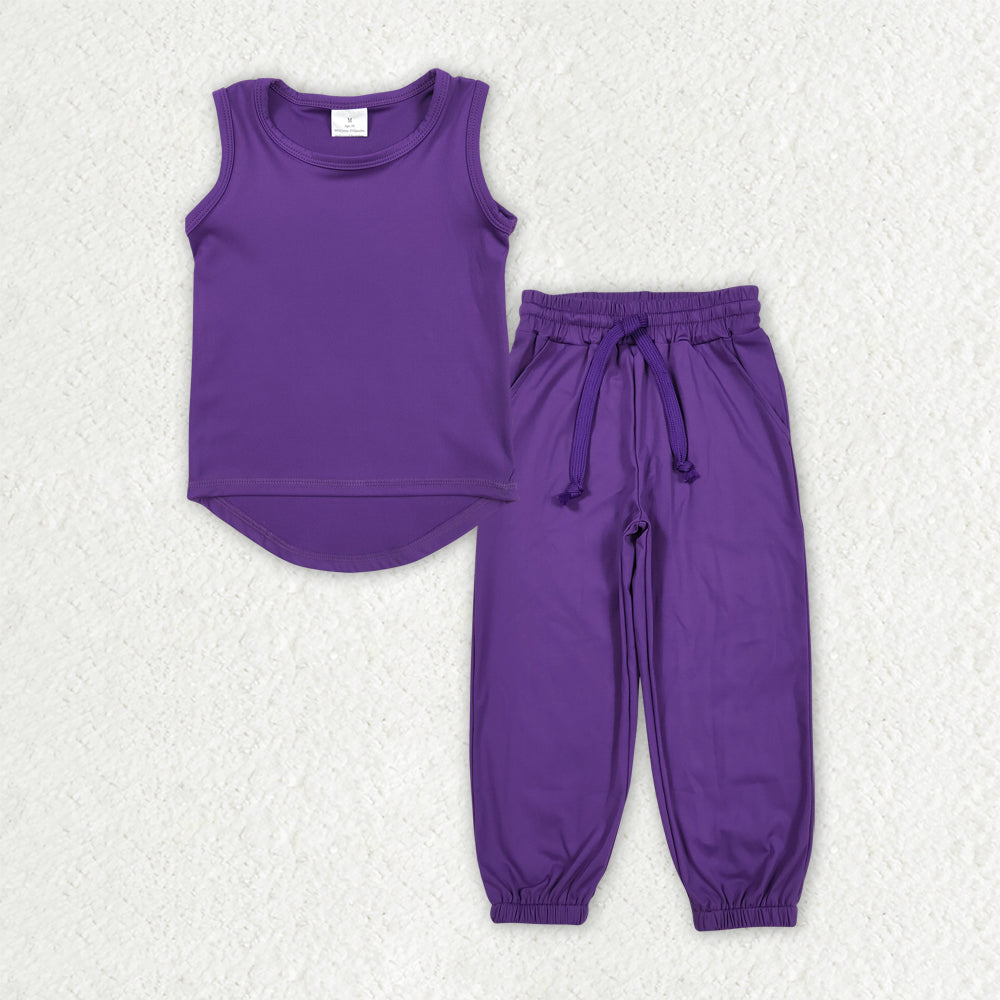 GSPO2029 Pure Dark Purple Sleeveless top pants set Girls Boutique yoga outfit 202505 RTS