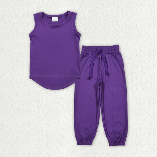GSPO2029 Pure Dark Purple Sleeveless top pants set Girls Boutique yoga outfit 202505 RTS