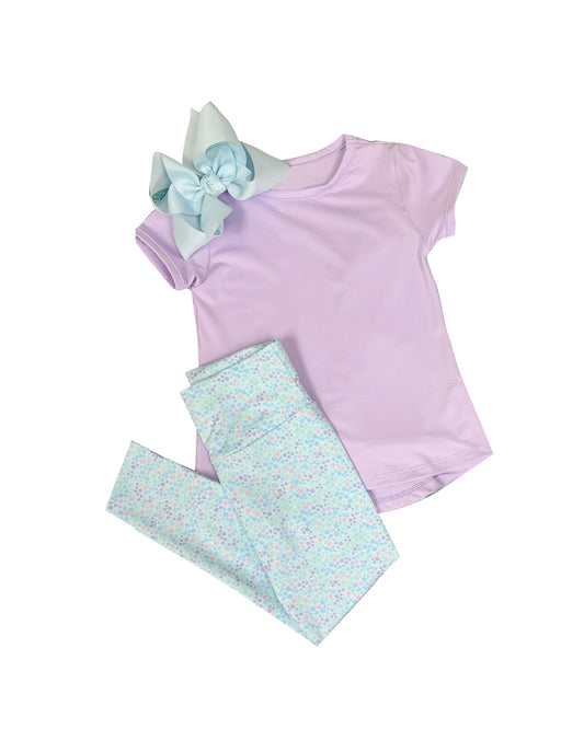 preorder GSPO2067 Pure Purple Short Sleeve Floral Pants Girls Yoga Sets 202508