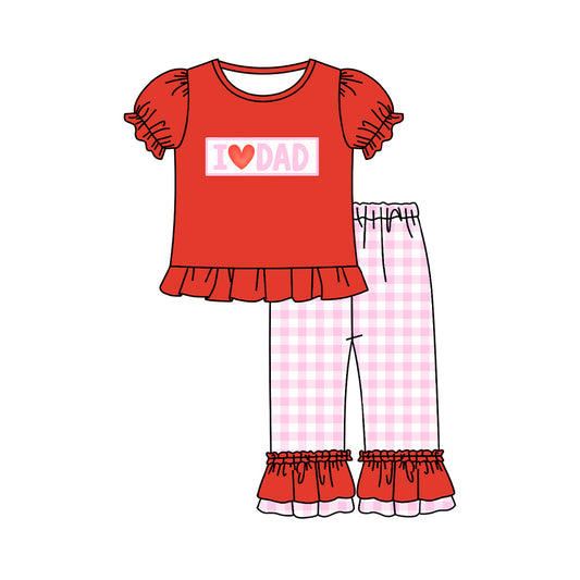 MOQ 8 Preorder GSPO2072 I Love Dad Short Sleeve Plaid Pants Girls Set 202509 Sibling