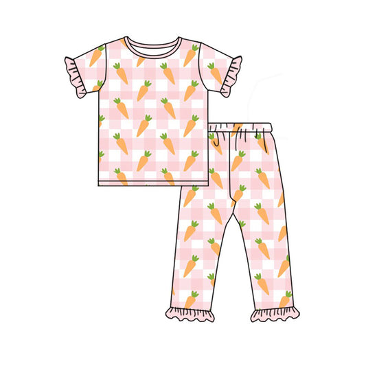 MOQ 8 preorder GSPO2096 Easter Bunny Carrot Ruffle Short Sleeve Pants Girls Set 202509