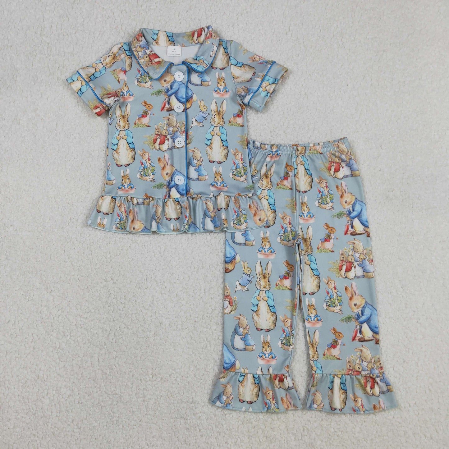 GSPO2097 Easter Bunny Button Polo Short Sleeve Pants Girls Set 202512 RTS