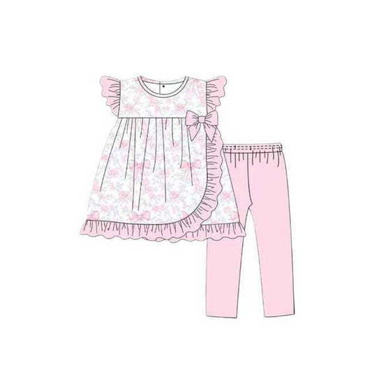 MOQ 5 preorder GSPO2119 Flower Bows Pink Ruffle Flying-Sleeved Pants Girls Set 202510