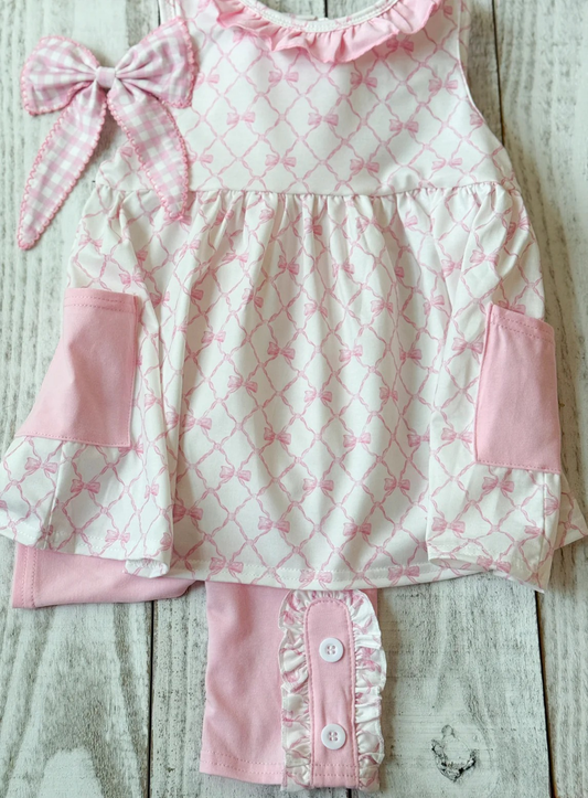 MOQ 5 preorder GSPO2120 Pocket Pink Bows Plaid Ruffle Sleeveless Pants Girls Set 202510