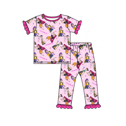 MOQ 5 preorder GSPO2121 Kpop Rose Red Ruffle Short Sleeve Pants Girls Set 202510