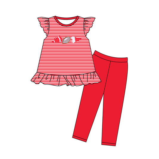 MOQ 5 preorder GSPO2131 Trumpet Rugby Red Striped Flying Sleeve Pants Girls Set 202510
