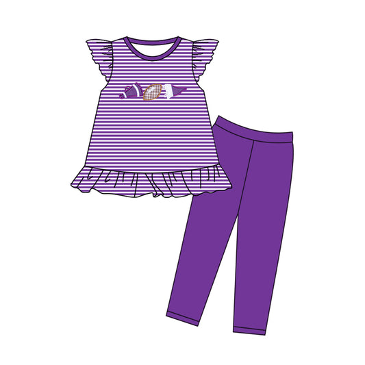 MOQ 5 preorder GSPO2134 Trumpet Rugby Purple Striped Flying Sleeve Pants Girls Set 202510