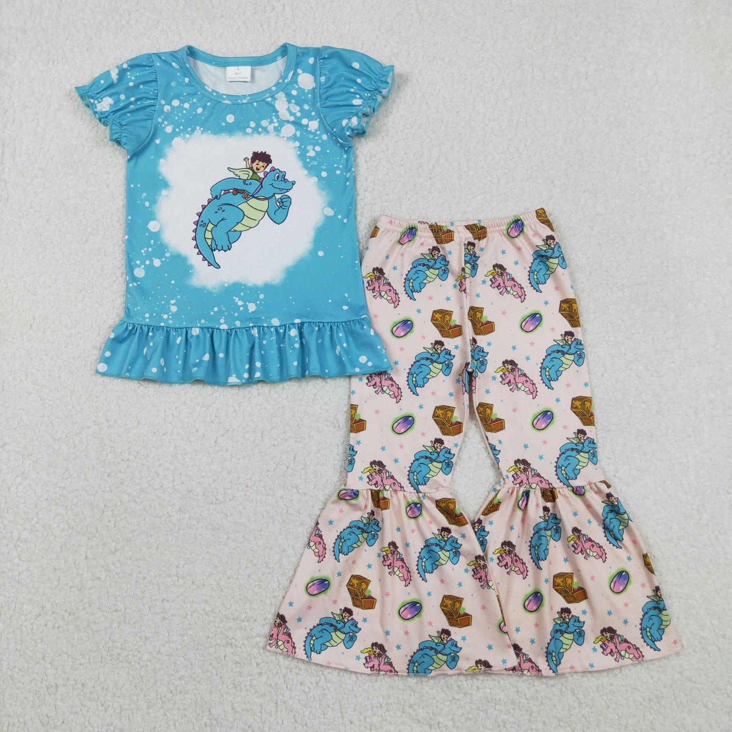 GSPO2137 Dragon Tales Cartoon Dinosaur Blue Short Sleeve Pants Girls Set 202511 RTS