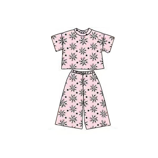 MOQ 5 PCS preorder GSPO2178 Flower Pink Short Sleeve Pants Girls Set 202511