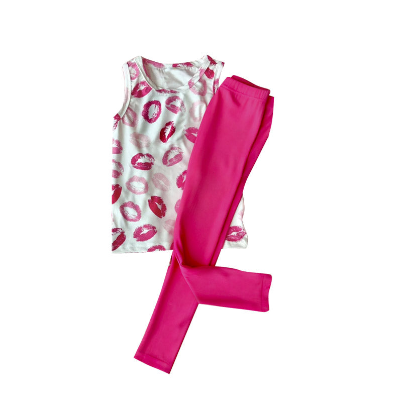MOQ 5 PCS Preorder GSPO2191 Valentines Day Lips Lipstick Vest Rose Red Leggings Pants Girls Sets 202511