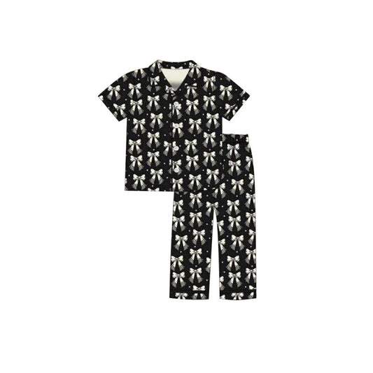 preorder GSPO2199 Adult Female Bows Black Buttons Short Sleeve Pants Pajamas Sets 202511