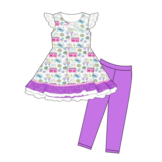 MOQ 5 PCS Preorder GSPO2203 CD Magic Cube Roller Skates Flying Sleeve Purple Pants Girls Sets 202511