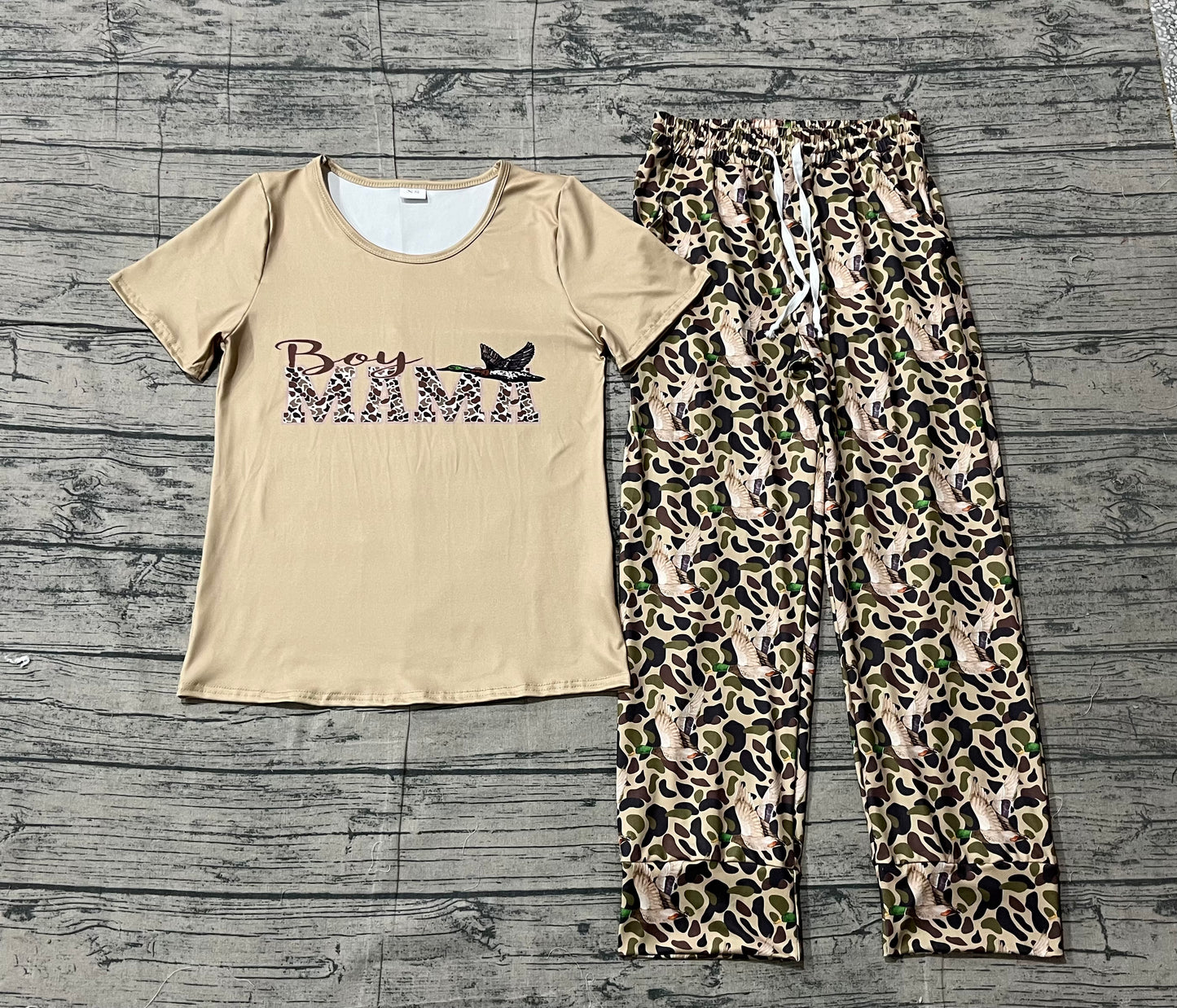 NO MOQ preorder GSPO2231 Adult Female Duck Hunting MAMA Camo Short Sleeve Pants Sets 202512