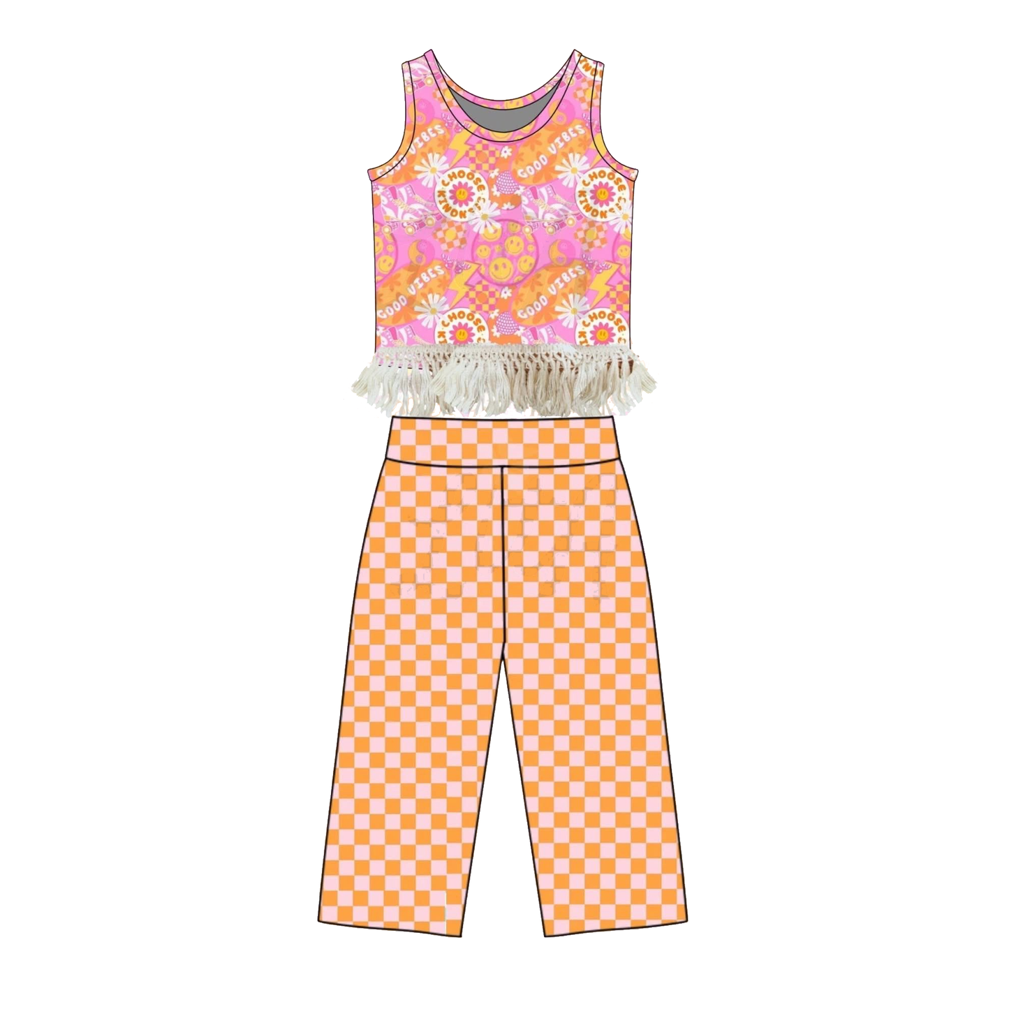 MOQ 5 PCS Preorder GSPO2298 Smiley Face Lightning Lace Ruffle Sleeveless Pants Girls Sets 202603